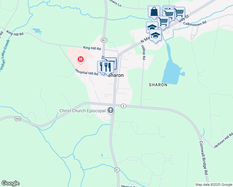 map of restaurants, bars, coffee shops, grocery stores, and more near 8 Upper Main Street in Sharon