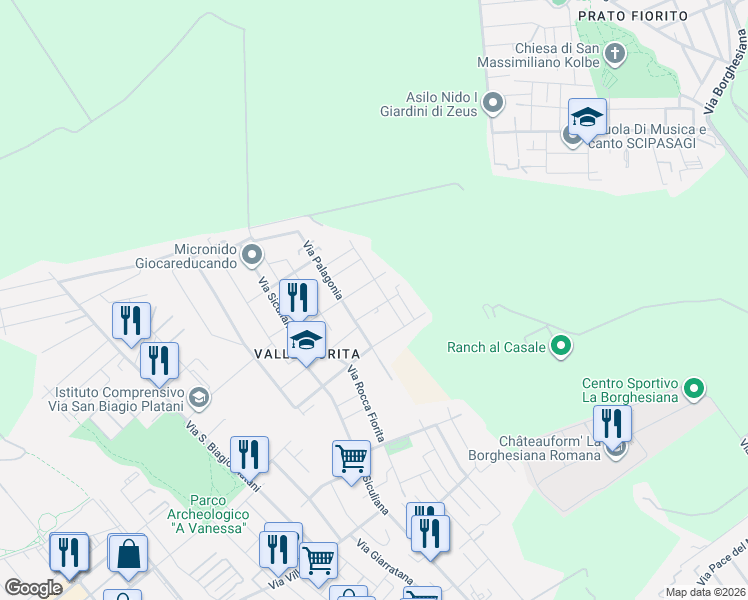 map of restaurants, bars, coffee shops, grocery stores, and more near 20 Via Castel di Iudica in Roma