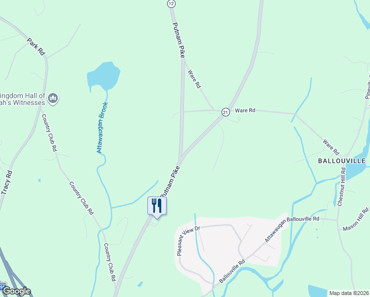 map of restaurants, bars, coffee shops, grocery stores, and more near 7 Thompson Pike in Killingly