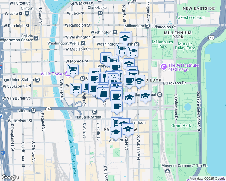 map of restaurants, bars, coffee shops, grocery stores, and more near in Chicago