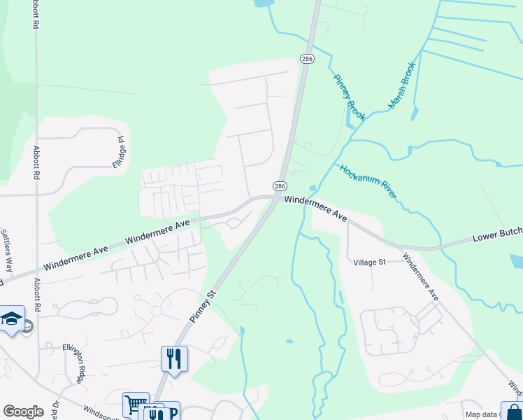 map of restaurants, bars, coffee shops, grocery stores, and more near 82 Pinney Street in Ellington