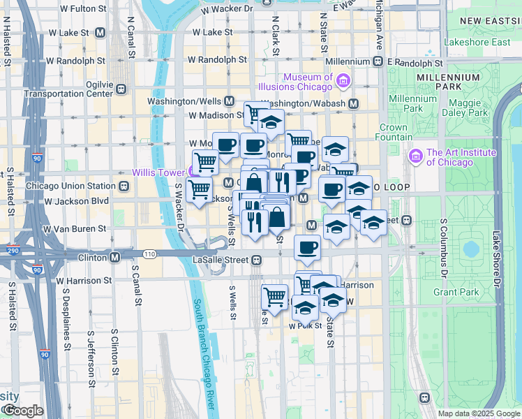 map of restaurants, bars, coffee shops, grocery stores, and more near in Chicago