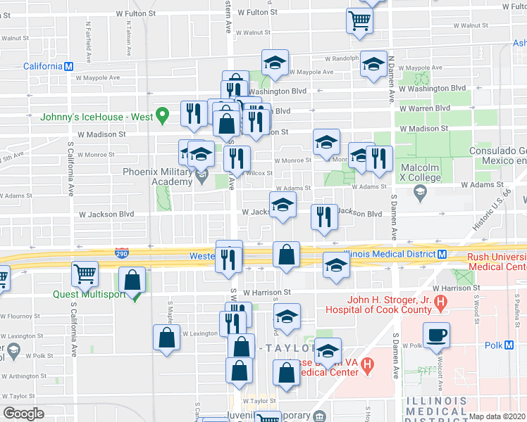 map of restaurants, bars, coffee shops, grocery stores, and more near 2310 West Jackson Boulevard in Chicago