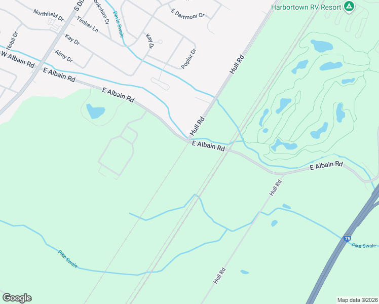 map of restaurants, bars, coffee shops, grocery stores, and more near 5889 East Albain Road in Monroe