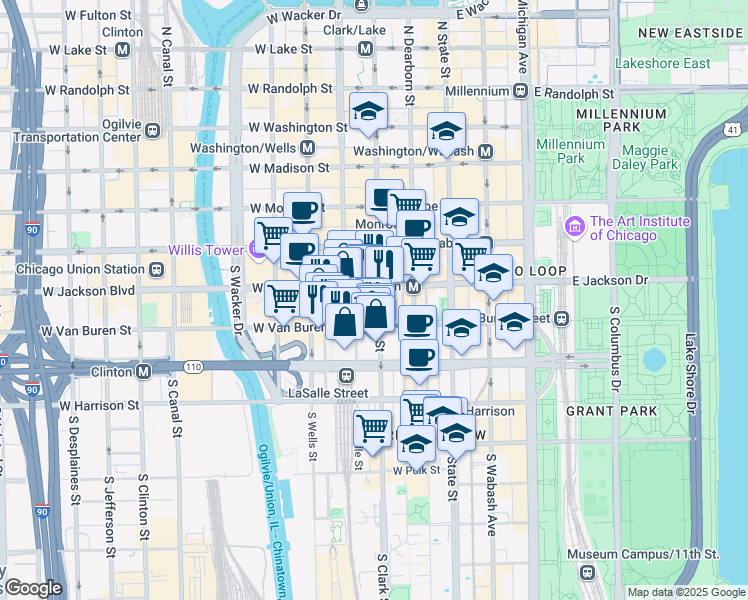map of restaurants, bars, coffee shops, grocery stores, and more near in Chicago