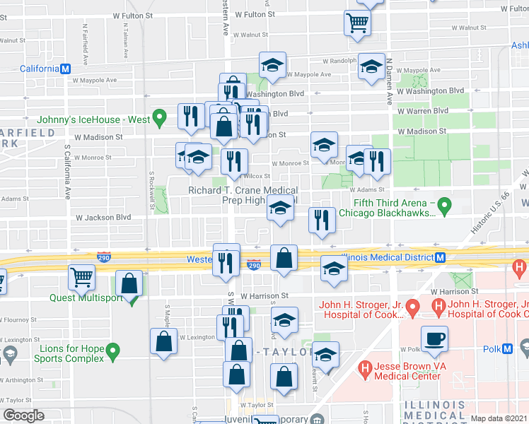 map of restaurants, bars, coffee shops, grocery stores, and more near 300 Jackson Boulevard in Chicago