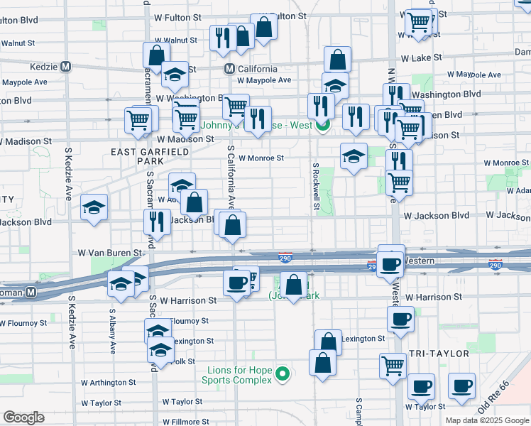 map of restaurants, bars, coffee shops, grocery stores, and more near 2718 West Gladys Avenue in Chicago