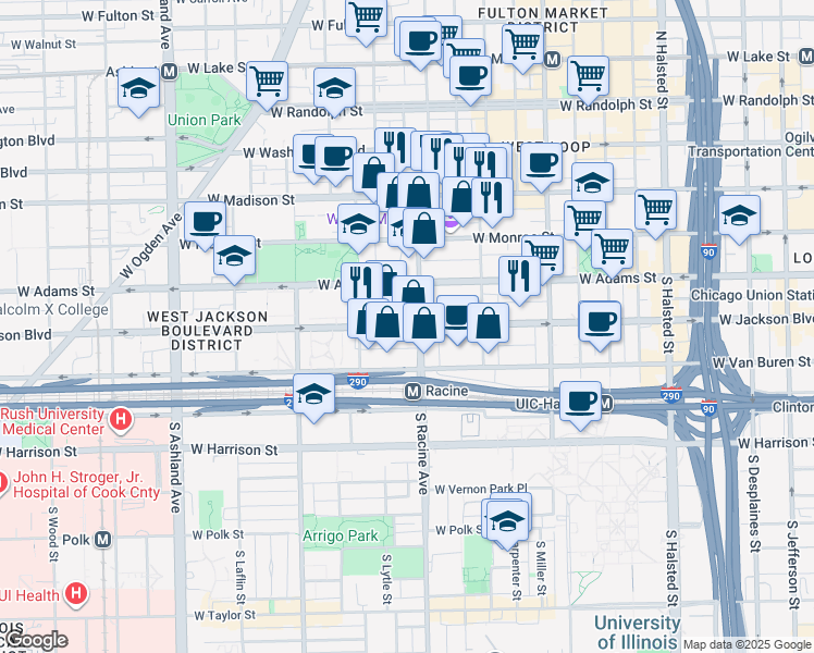map of restaurants, bars, coffee shops, grocery stores, and more near in Chicago