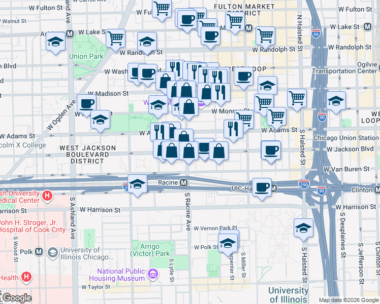 map of restaurants, bars, coffee shops, grocery stores, and more near in Chicago