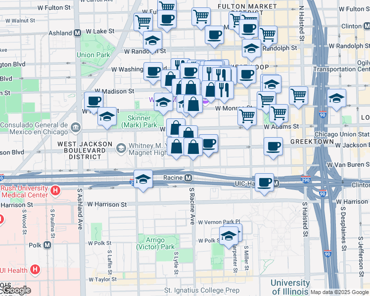 map of restaurants, bars, coffee shops, grocery stores, and more near in Chicago