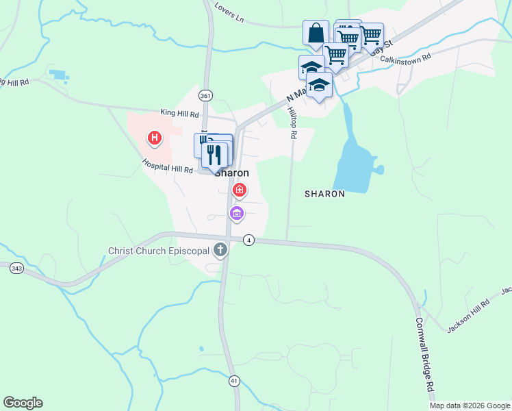 map of restaurants, bars, coffee shops, grocery stores, and more near 28 Upper Main Street in Sharon