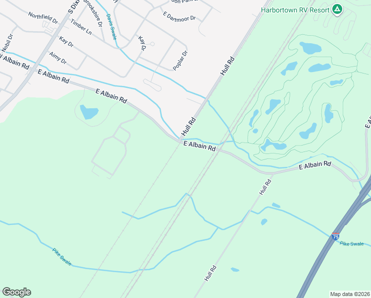 map of restaurants, bars, coffee shops, grocery stores, and more near 5889 East Albain Road in RAISINVL Township