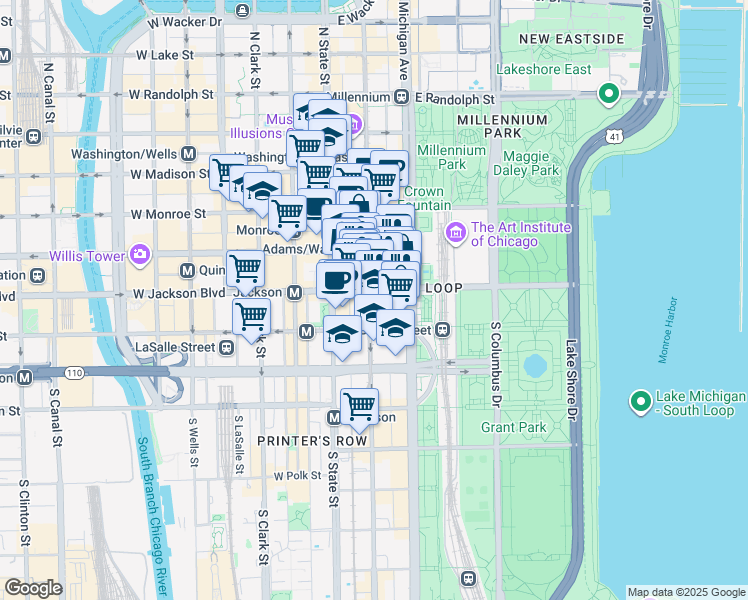 map of restaurants, bars, coffee shops, grocery stores, and more near in Chicago