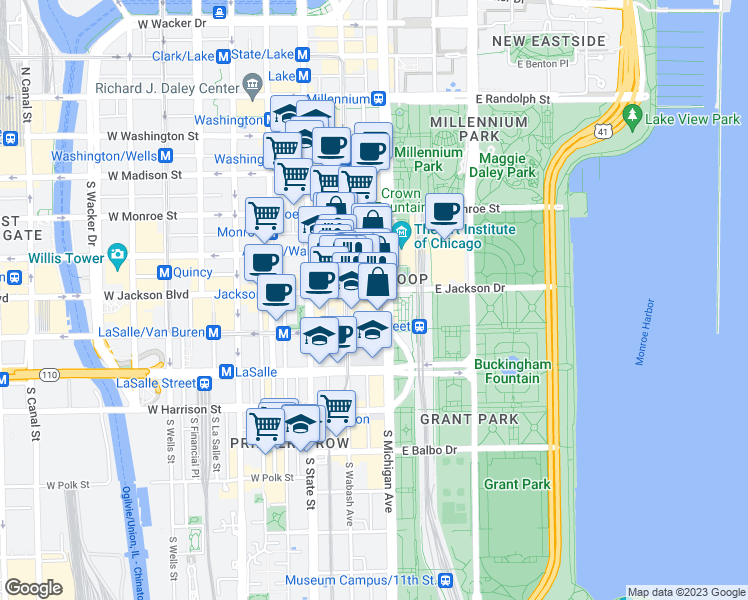 map of restaurants, bars, coffee shops, grocery stores, and more near in Chicago