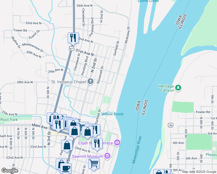 map of restaurants, bars, coffee shops, grocery stores, and more near 84 29th Avenue North in Clinton
