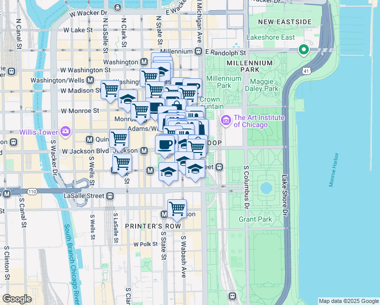 map of restaurants, bars, coffee shops, grocery stores, and more near in Chicago