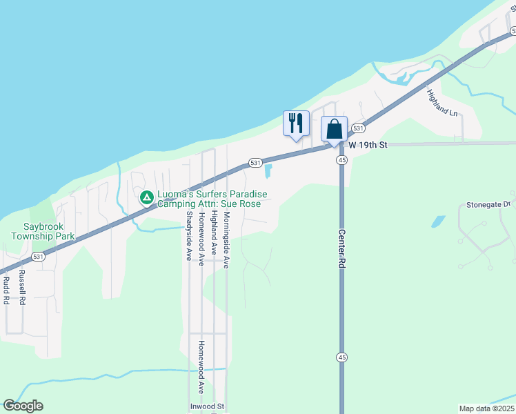 map of restaurants, bars, coffee shops, grocery stores, and more near 5239 Watersedge Court in Ashtabula