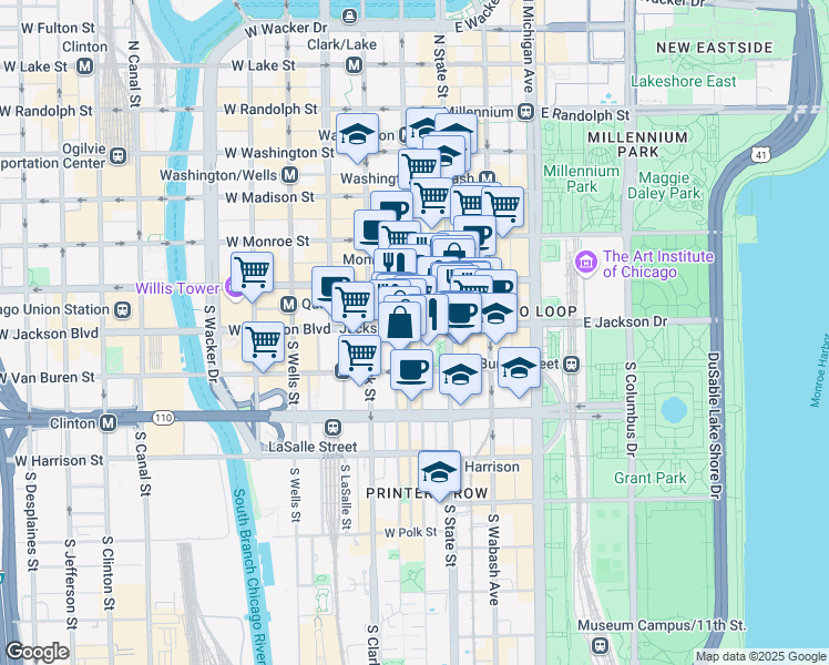 map of restaurants, bars, coffee shops, grocery stores, and more near in Chicago
