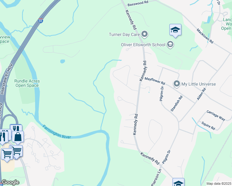 map of restaurants, bars, coffee shops, grocery stores, and more near 52 Box Turtle Lane in Windsor