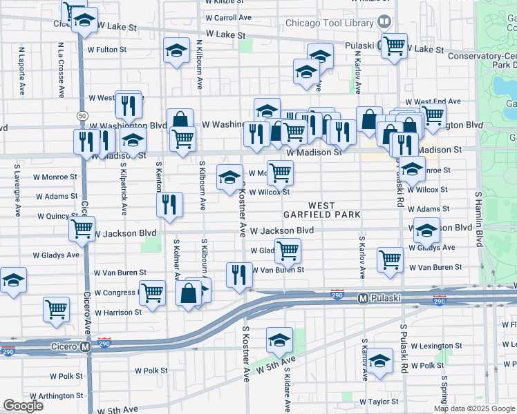 map of restaurants, bars, coffee shops, grocery stores, and more near in Chicago