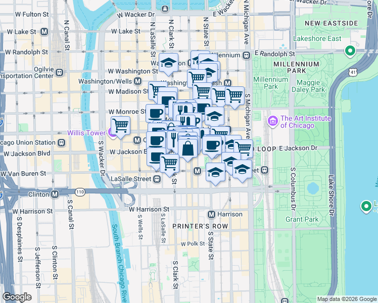 map of restaurants, bars, coffee shops, grocery stores, and more near in Chicago