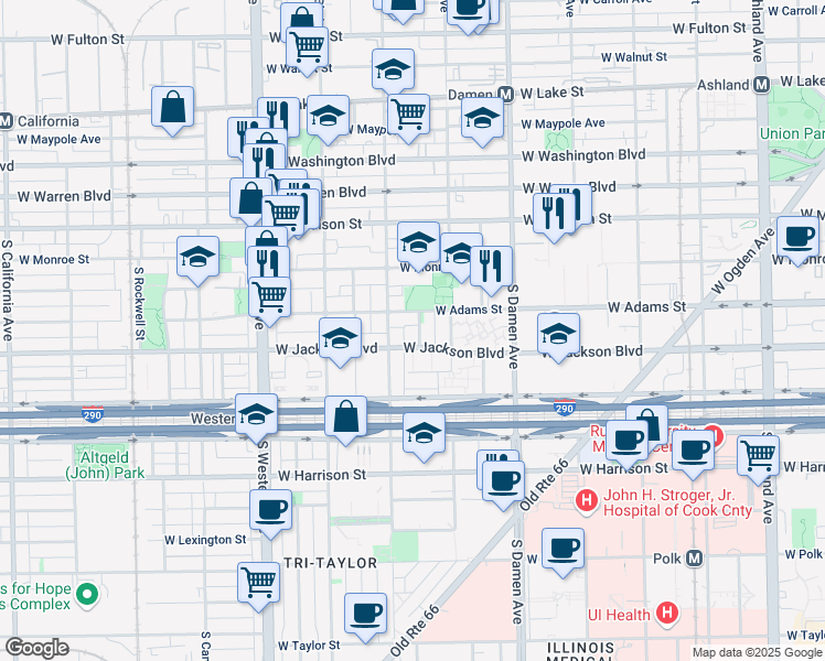 map of restaurants, bars, coffee shops, grocery stores, and more near 214 South Hamilton Avenue in Chicago