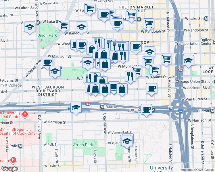 map of restaurants, bars, coffee shops, grocery stores, and more near in Chicago