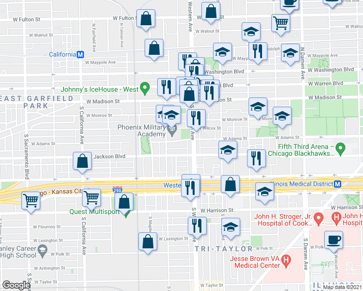 map of restaurants, bars, coffee shops, grocery stores, and more near in Chicago