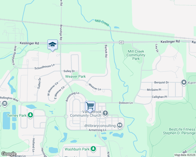 map of restaurants, bars, coffee shops, grocery stores, and more near 39W160 Bartelt Road in Geneva