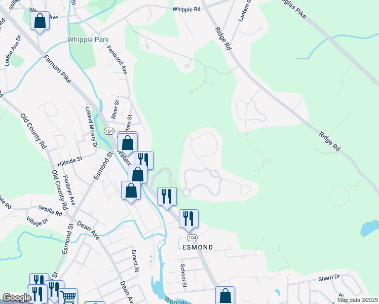 map of restaurants, bars, coffee shops, grocery stores, and more near 51 Cambridge Circle in Smithfield