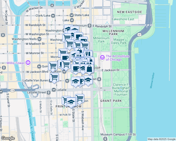 map of restaurants, bars, coffee shops, grocery stores, and more near in Chicago