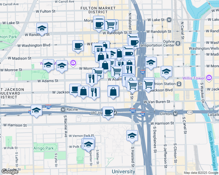 map of restaurants, bars, coffee shops, grocery stores, and more near in Chicago