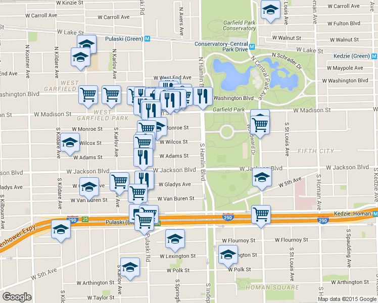map of restaurants, bars, coffee shops, grocery stores, and more near 3819 West Wilcox Street in Chicago