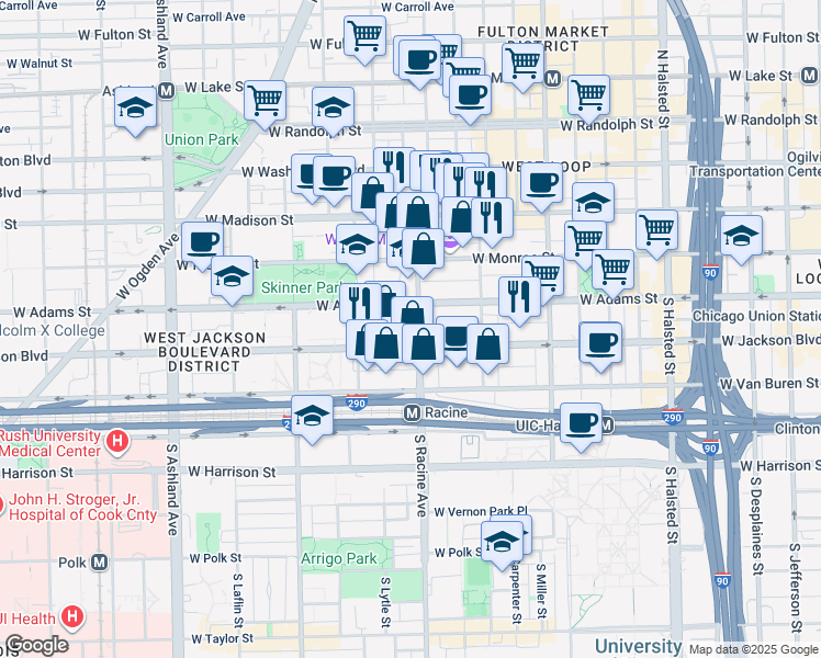 map of restaurants, bars, coffee shops, grocery stores, and more near in Chicago