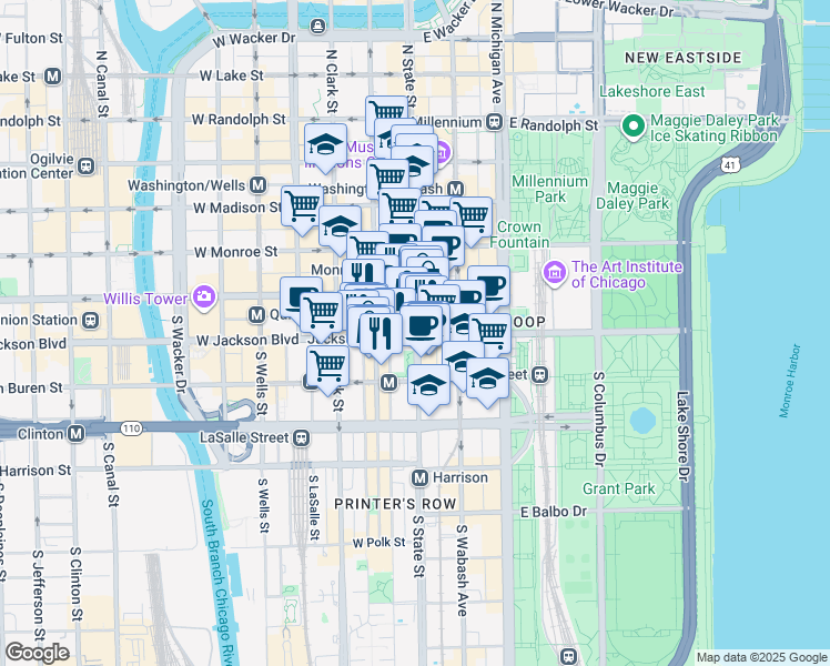 map of restaurants, bars, coffee shops, grocery stores, and more near in Chicago