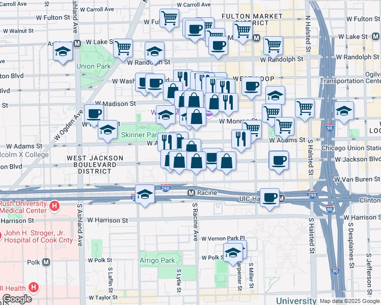 map of restaurants, bars, coffee shops, grocery stores, and more near in Chicago