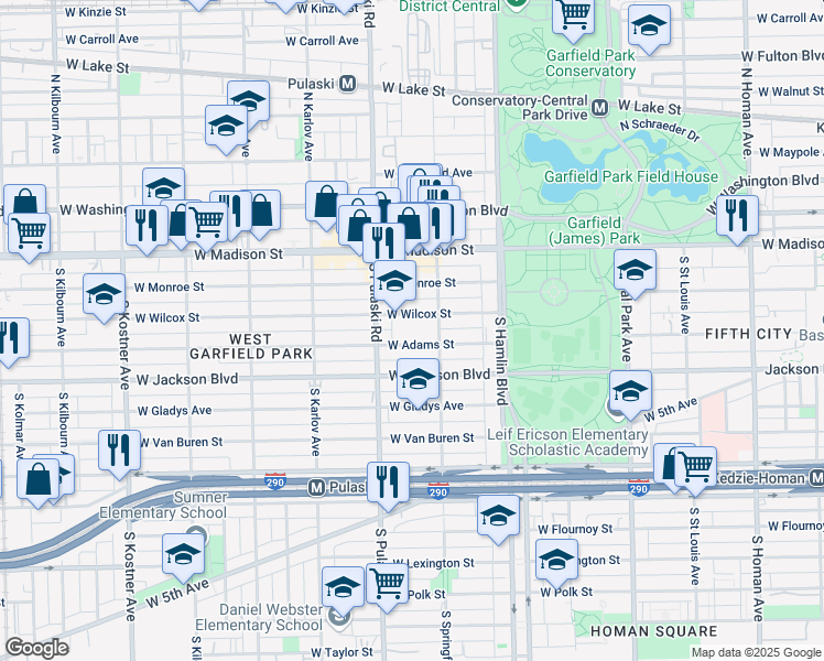 map of restaurants, bars, coffee shops, grocery stores, and more near 3937 West Wilcox Street in Chicago