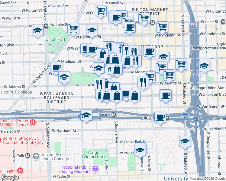 map of restaurants, bars, coffee shops, grocery stores, and more near in Chicago