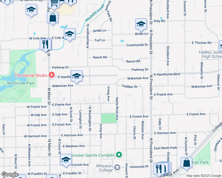 map of restaurants, bars, coffee shops, grocery stores, and more near 1319 Irving Avenue in Wheaton