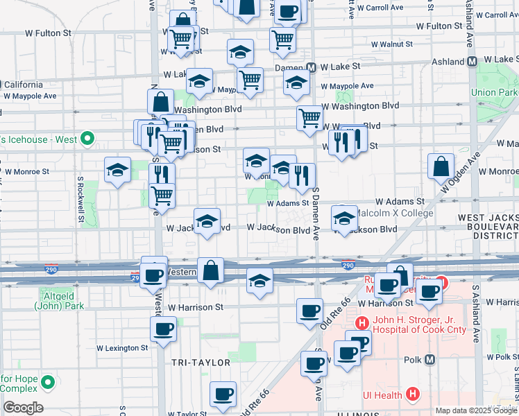 map of restaurants, bars, coffee shops, grocery stores, and more near 204 South Hoyne Avenue in Chicago