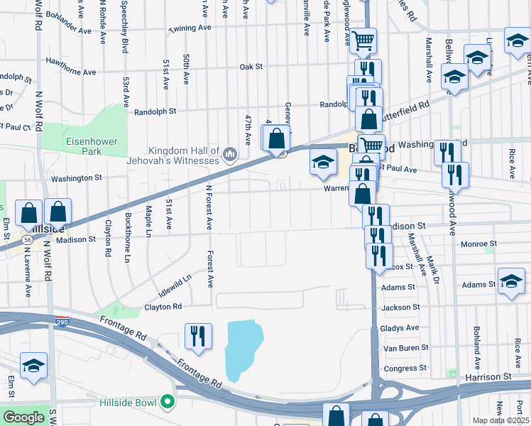 map of restaurants, bars, coffee shops, grocery stores, and more near 420 Bellwood Avenue in Hillside