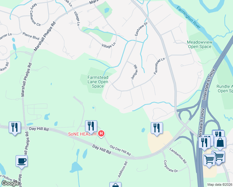map of restaurants, bars, coffee shops, grocery stores, and more near in Windsor