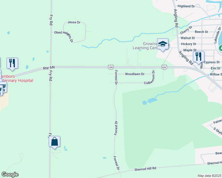 map of restaurants, bars, coffee shops, grocery stores, and more near 12580 Forrest Dr in Edinboro