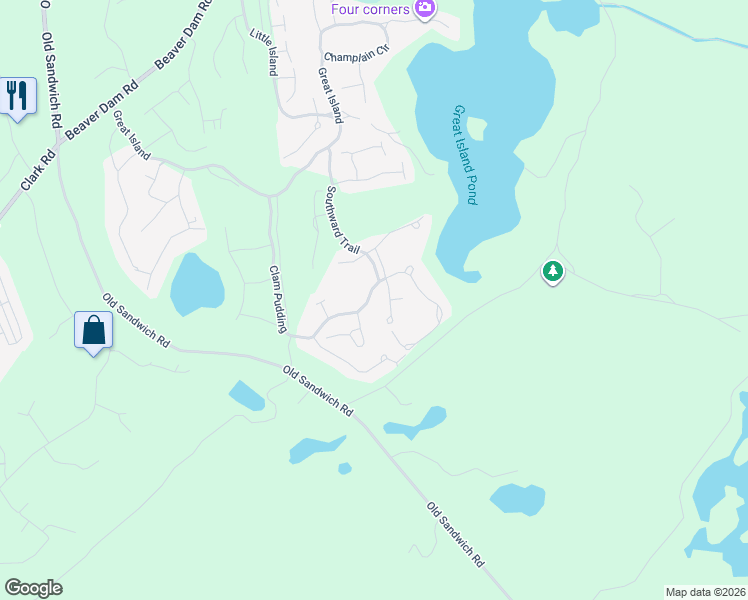 map of restaurants, bars, coffee shops, grocery stores, and more near 6 Clam Pudding in Plymouth