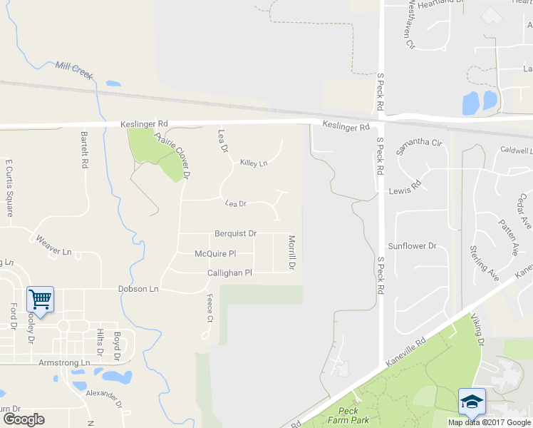 map of restaurants, bars, coffee shops, grocery stores, and more near 38W369 Lea Drive in Geneva