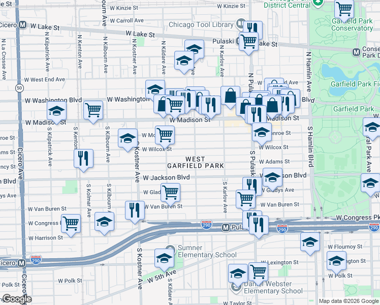 map of restaurants, bars, coffee shops, grocery stores, and more near in Chicago