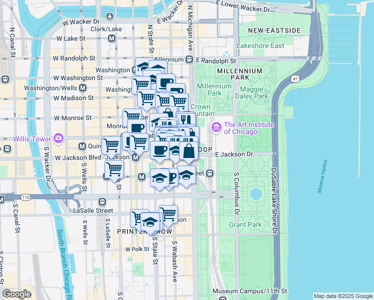 map of restaurants, bars, coffee shops, grocery stores, and more near in Chicago