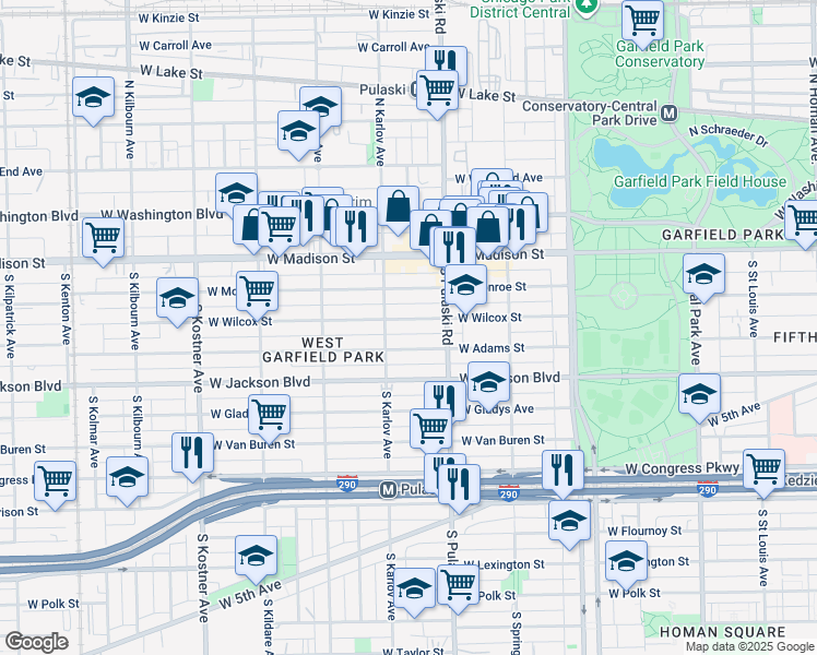 map of restaurants, bars, coffee shops, grocery stores, and more near 4049 West Wilcox Street in Chicago
