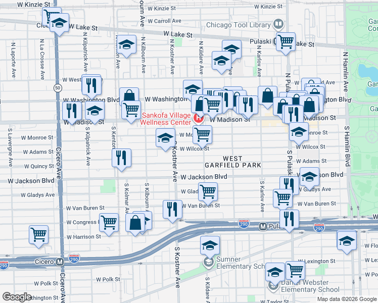 map of restaurants, bars, coffee shops, grocery stores, and more near in Chicago