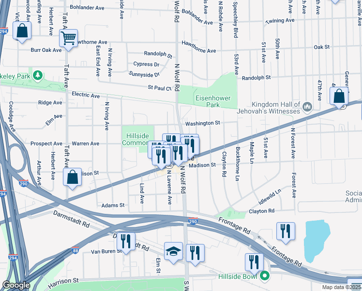map of restaurants, bars, coffee shops, grocery stores, and more near in Hillside